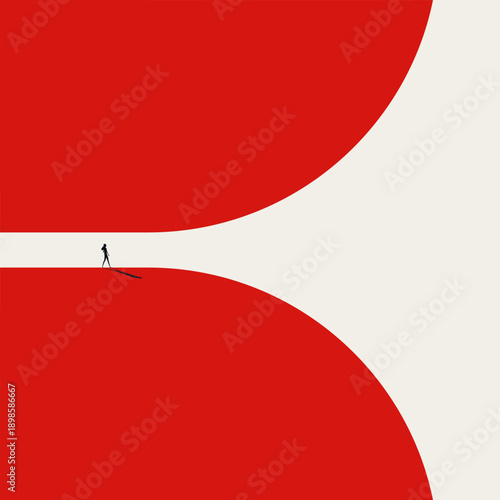 This minimal illustration features a female leader holding a red globe symbol. It is a vector concept for business emancipation and the world of opportunity available in a professional career.