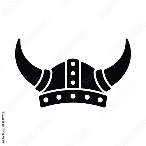 Graphic Black Horned Helmet Icon with Studs on White Background