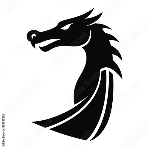 Stylized Black Dragon Head Mythological Creature Graphic Design