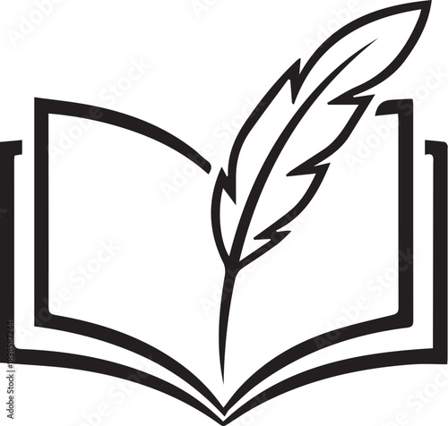 Open Book with Diagonal Quill Pen — Ideal for Educational Editorials, Literary Logos, and Scholarly Branding for Schools, Publishers, or Study Platforms