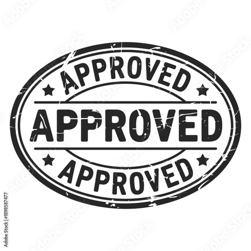 A distressed black and white oval stamp displaying the word approved repeatedly