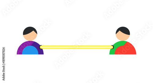 Abstract Digital Connection: Two Stylized Avatars Linked by Glowing Beam. Data Transfer, Communication, and Networking Concept Illustration.