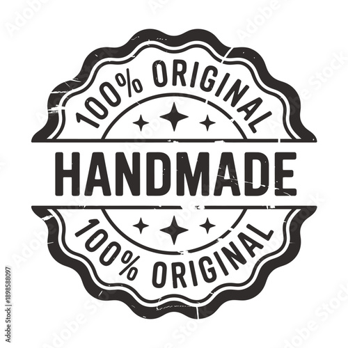 Black and white emblem declaring the product is 100 original and handmade