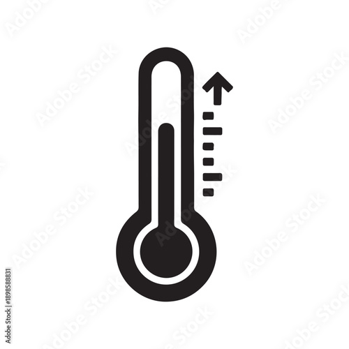 Black Thermometer Icon Showing Rising Temperature and Upward Arrow