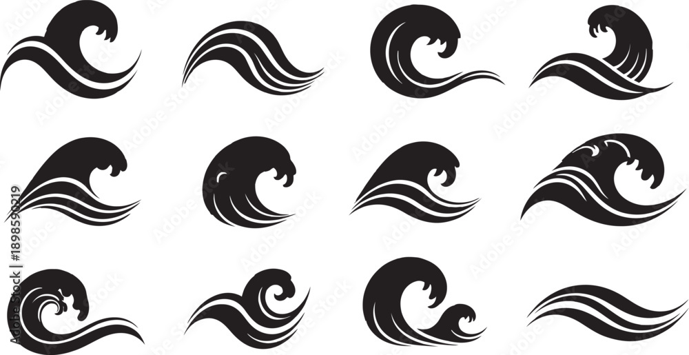 Fototapeta premium Collection of black and white wave graphics