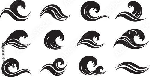 Collection of black and white wave graphics