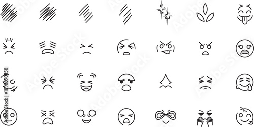 A collection of various facial expressions and emoticon faces in a grid layout