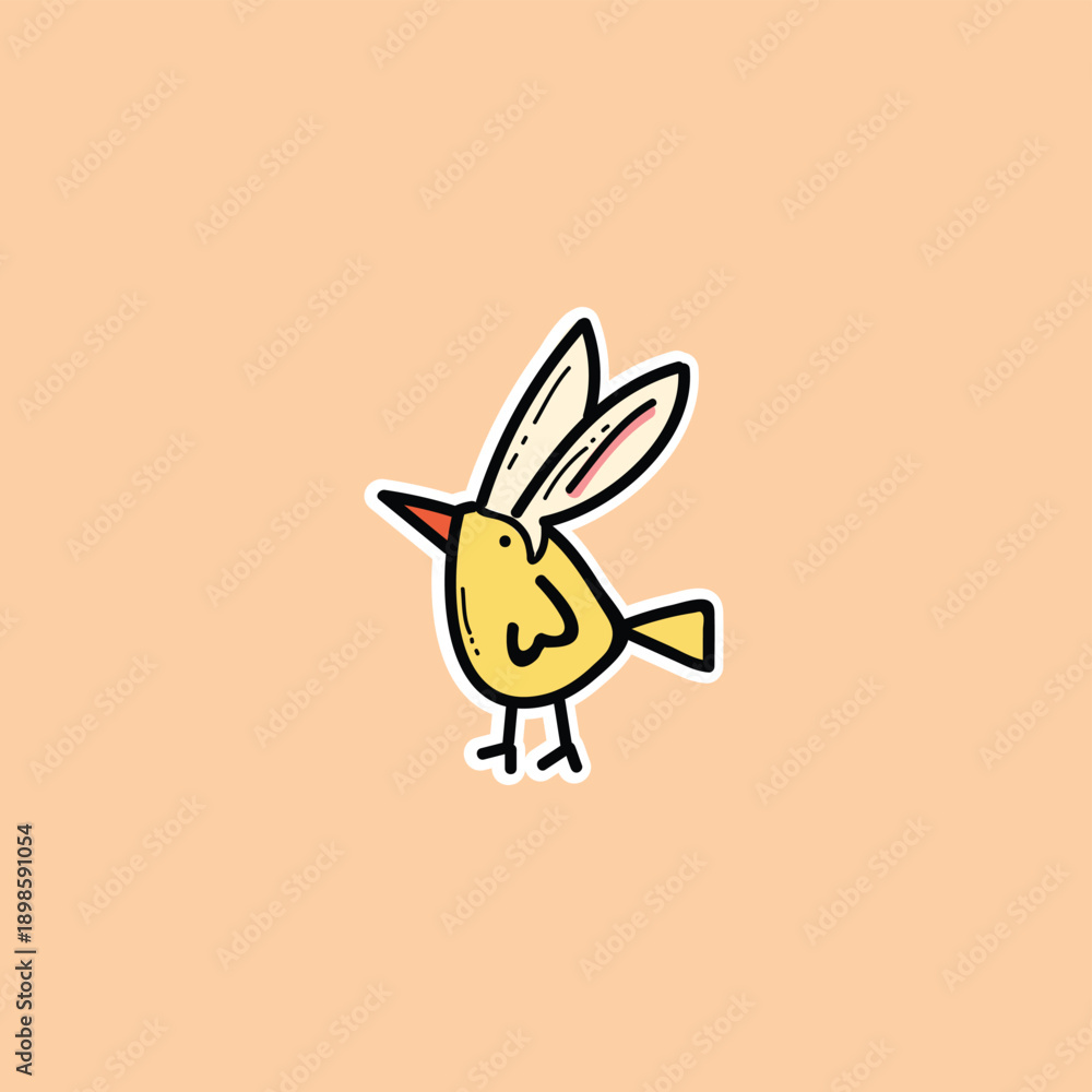 Fototapeta premium Whimsical Yellow Cartoon Bunny Easter Bird Sticker Illustration For Kids, Social Media And Playful Graphic Projects