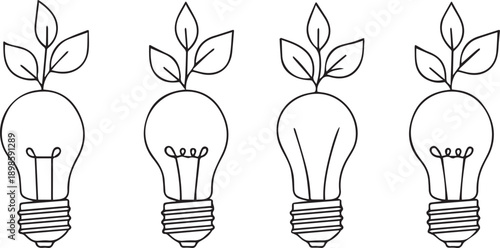 Sprouting light bulbs with leaves