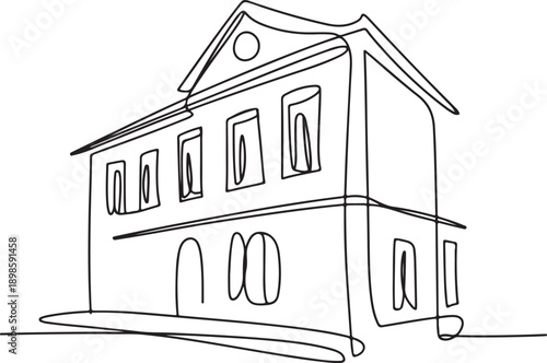 Continuous One Line Drawing of Architectural Scale and Proportion – Minimal Black and White Concept Illustration