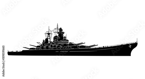 Powerful battleship sailing through open waters with guns ready