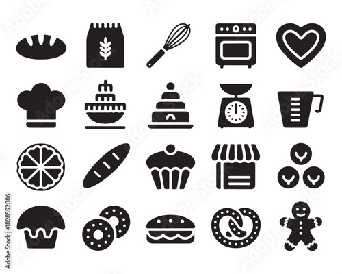 Wedding food icons set featuring cake, drinks, coffee, bread, dessert and restaurant symbols in a black vector style collection