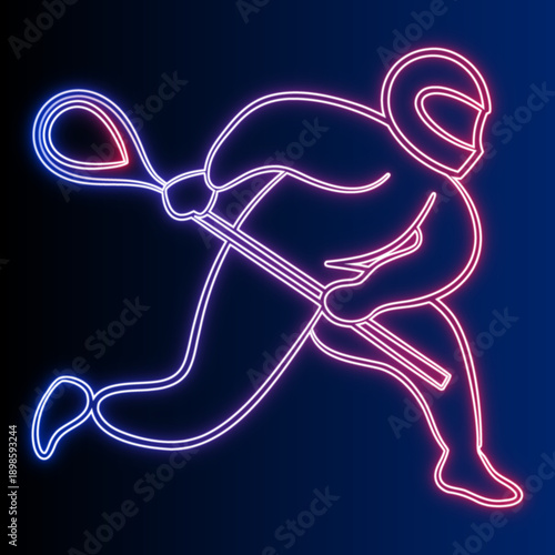 Lacrosse Player Action Neon Glow Illustration Vector Sport Game Design Element Dynamic Athlete Silhouette Competitive Energy
