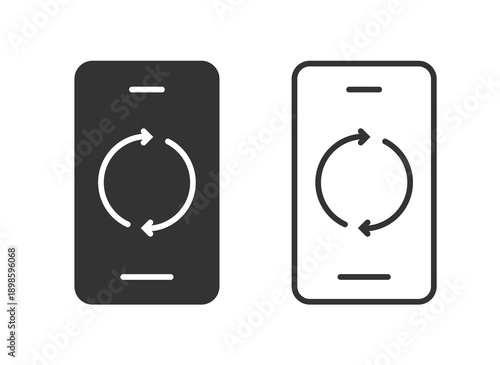 Phone rotate vertical or horizontal screen orientation icon line stroke outline vector set, mobile smartphone refresh synch bold solid pictogram, landscape portrait device turn info sign symbol simple