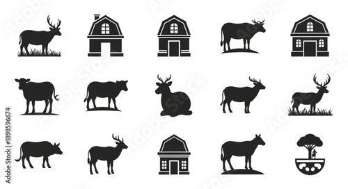 Farm Animals and Barn Silhouettes Collection.