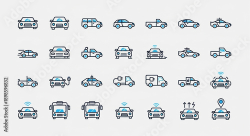 Collection of various car icons and symbols.