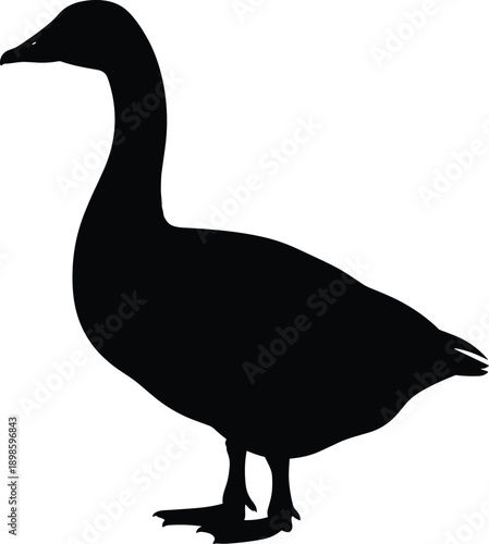 Goose bird silhouette vector illustration, black waterfowl animal profile isolated on white background, minimal wildlife icon for logo, clipart, design