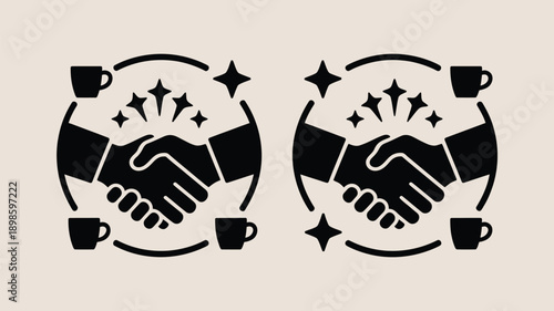 Partnership and business agreement concept with handshake and coffee cups