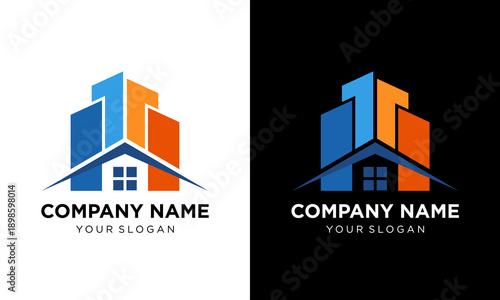 Modern Real Estate Company Logo Featuring Stylized Buildings and Houses