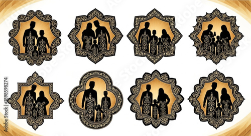Silhouettes of Families in Decorative Frames.