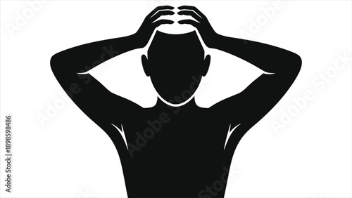 Stressed Person Pulling Hair In Frustration Silhouette, Man Suffering From Anxiety Stress Despair Headache Failure Worry Depression Black Vector Icon Isolated On White Background