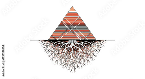 Geometric Pyramid Structure Merging with Deep Roots | Abstract Foundation and Growth Concept Vector Art.