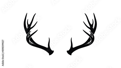 Silhouette of a pair of large deer antlers in solid black on a white background with a subtle glossy highlight effect.