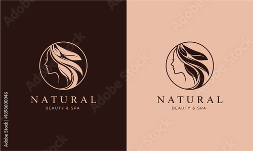 Luxury Beauty Spa Logo Design Concept with Elegant Woman Silhouette and Flowing Hair, 1501.eps Vector Illustration