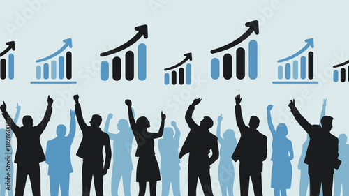 Business people celebrating success with growing graph charts