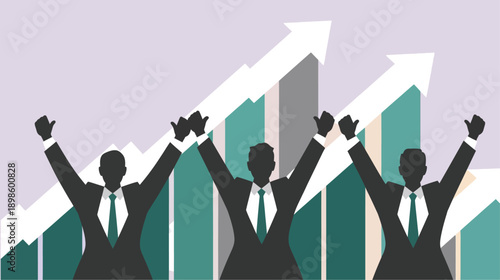 Business team celebrating success with rising graph