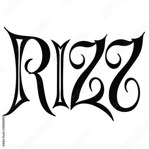 Gothic Tribal Tattoo Style Typography of Gen Z Slang Word Rizz