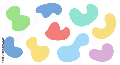 Colorful abstract blob shapes set on a white background.