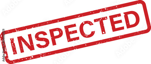 A bright red grunge texture rubber stamp with the word INSPECTED clearly marked on a crisp white backdrop