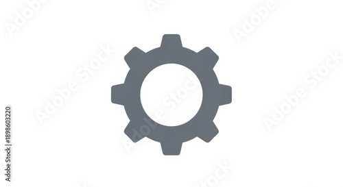 A dark grey gear icon with a circular center and eight teeth