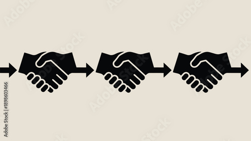 Handshake icons in a row with arrows, symbolizing business partnerships and agreements