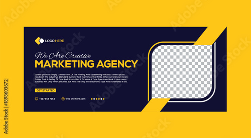 Creative marketing agency template design with yellow and dark blue colors
