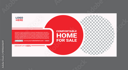 Comfortable Home For Sale Template Design With Red Circle