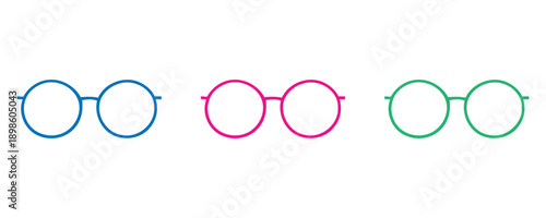 Set of three colorful round eyeglasses icons