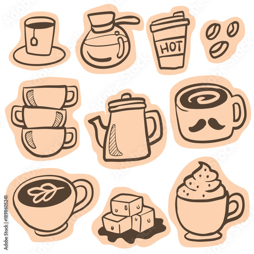 Coffee and Tea Doodle Sticker set