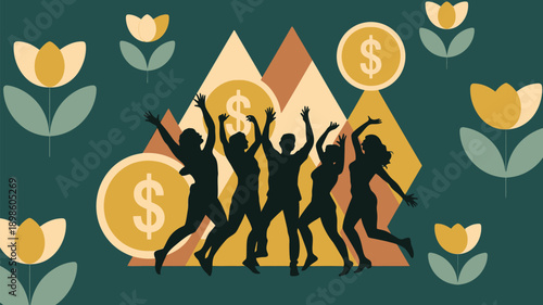 Successful business team celebrating financial success together