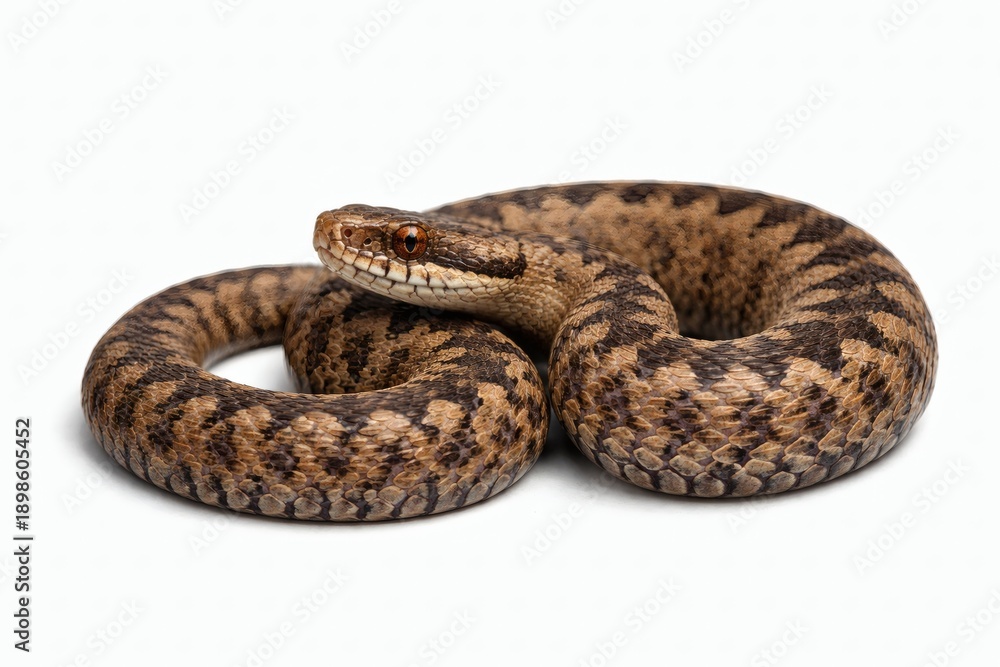 Obraz premium Viper Resting Partially Coiled Balanced Composition Isolated on White Background