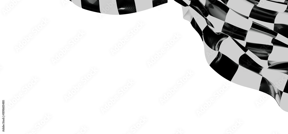 Fototapeta premium Black and white checkered flag waving on a white background, perfect for representing races, competition, and speed.