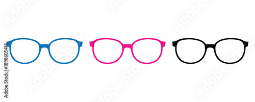 Set of three colorful eyeglasses frames. clean vector illustration showcasing three sets of modern eyeglasses frames