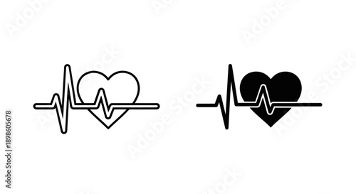 Heart symbol integrated with a cardiogram (ECG/EKG) line, representing heart health, life, and vital signs. Shown in outline and solid black.