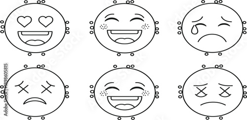 Emoji line icon set featuring happy heart eyes laughing crying sad and dead facial expressions for social media and communicationEmoji line icon set featuring happy heart eyes laughing crying sad and 