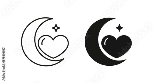 Moon and Heart with Star - Symbolizing Romantic Nights, Dreams, and Celestial Love