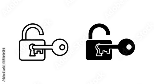 Unlocked padlock with key icon outline and solid fill, symbolizing access and freedom