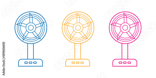 Electric table fan vector icon set. vector illustration featuring three line art icons of electric table fans