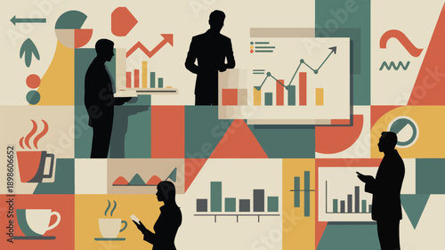 Business professionals analyzing data and charts in modern workspace