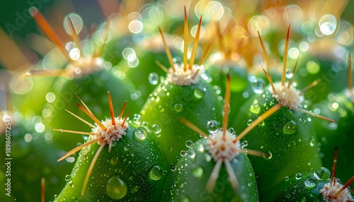 Wallpaper Mural Green Cactus with Water Droplets Showcasing Desert Plant Resilience, Natural Texture, and Vivid Botanical Detail Torontodigital.ca